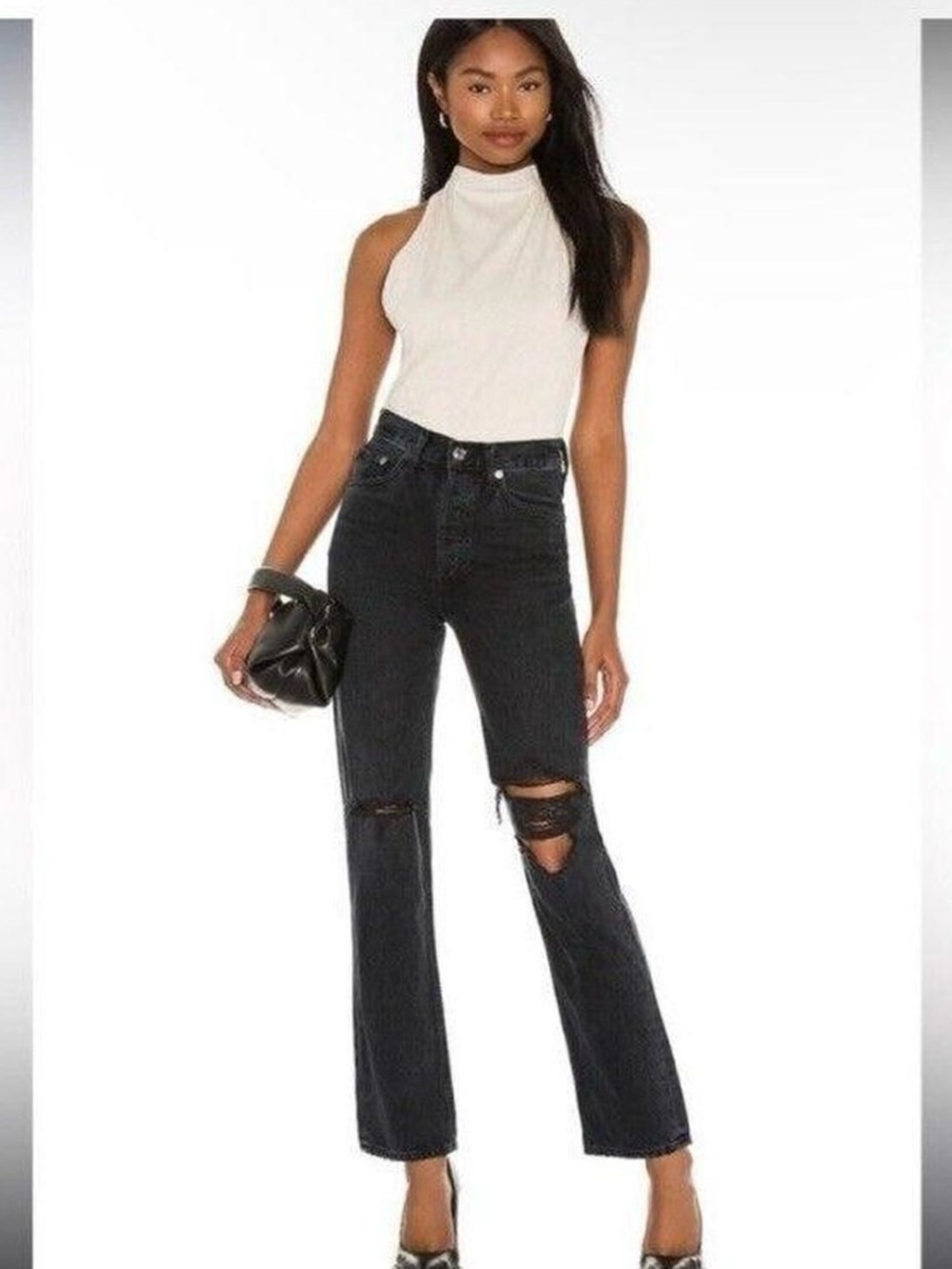 AGOLDE Black Distressed Straight-Leg Jeans - Women